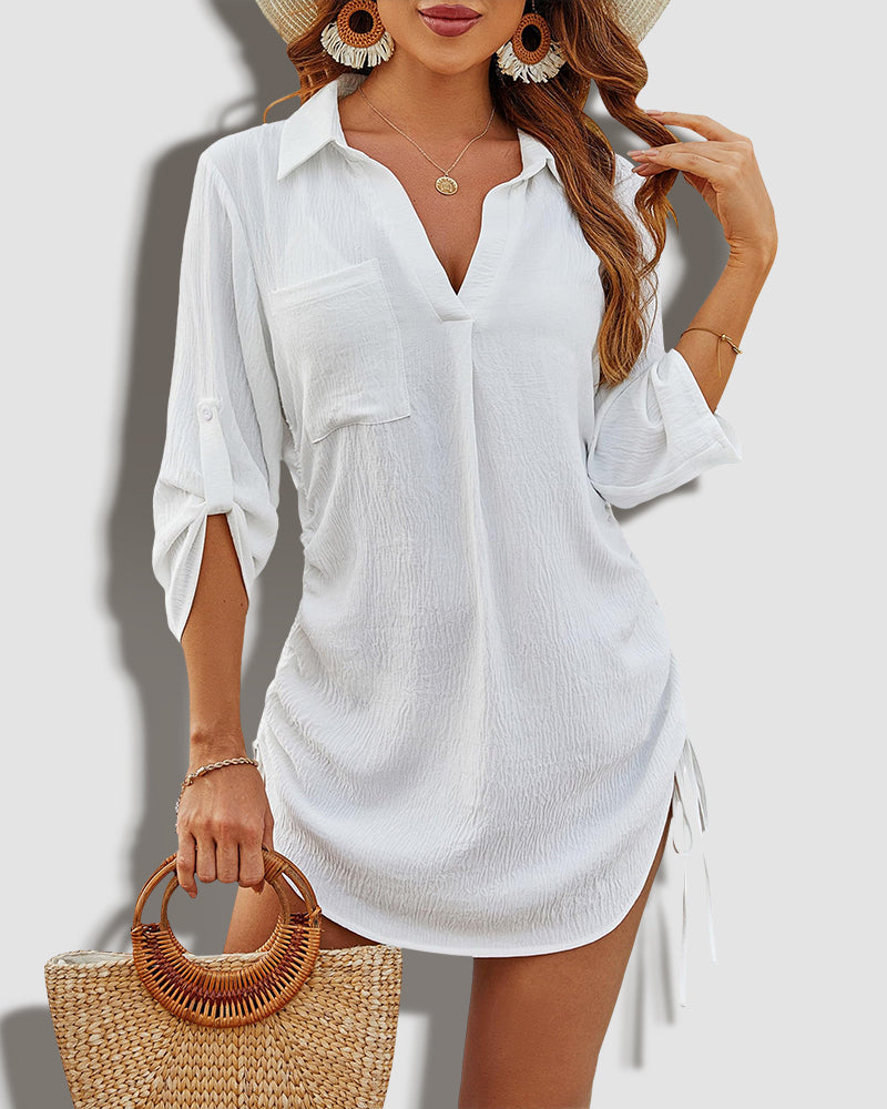 Coverup Drawstring Beach Dress Shirt
