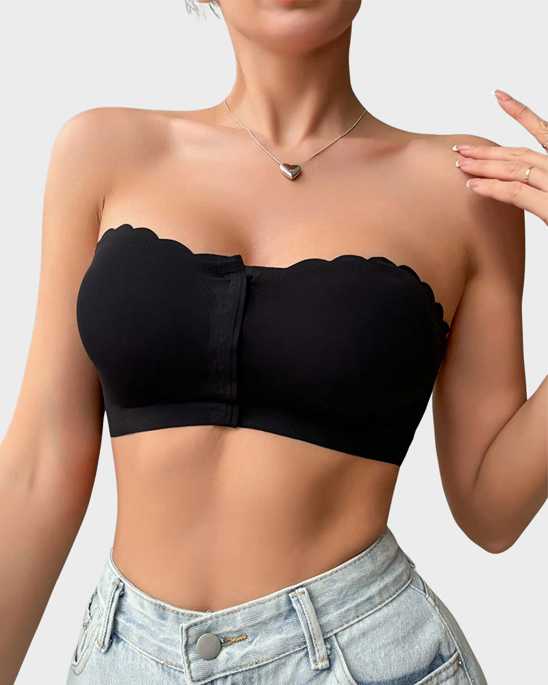 Comfortable Breathable Scallop Trim Hook & Eye Front Bralette