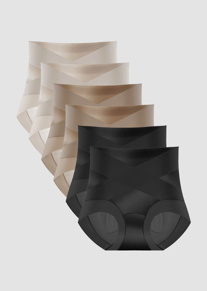 High-Waist Cross Compression Shaping Panties （6 Pack）