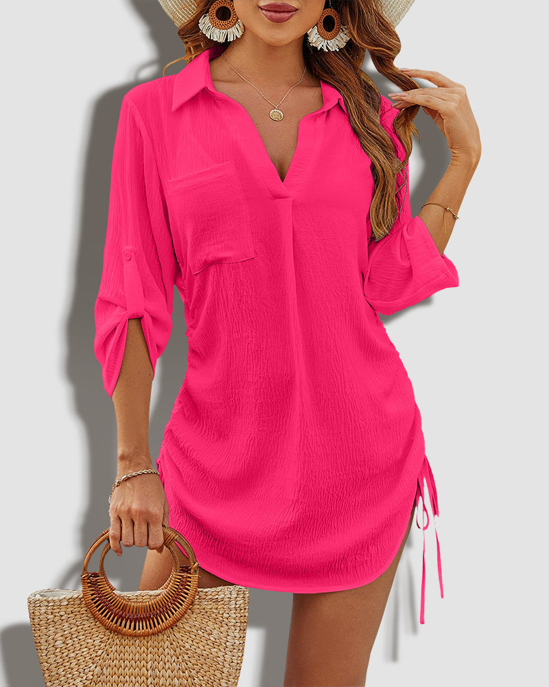 Coverup Drawstring Beach Dress Shirt