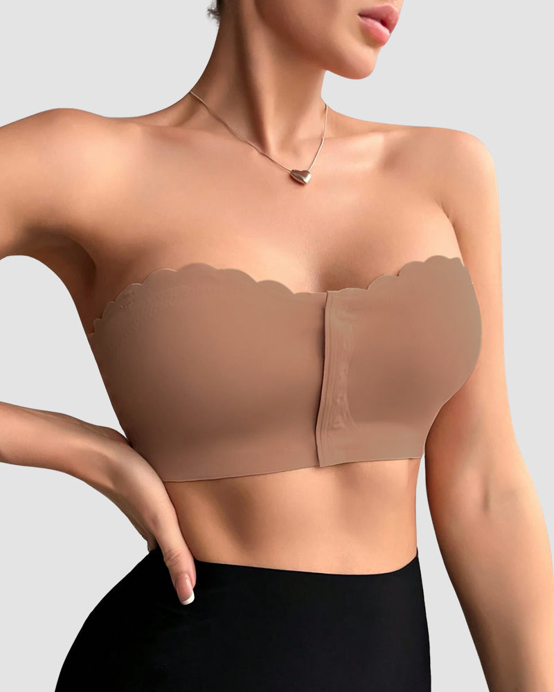 Comfortable Breathable Scallop Trim Hook & Eye Front Bralette