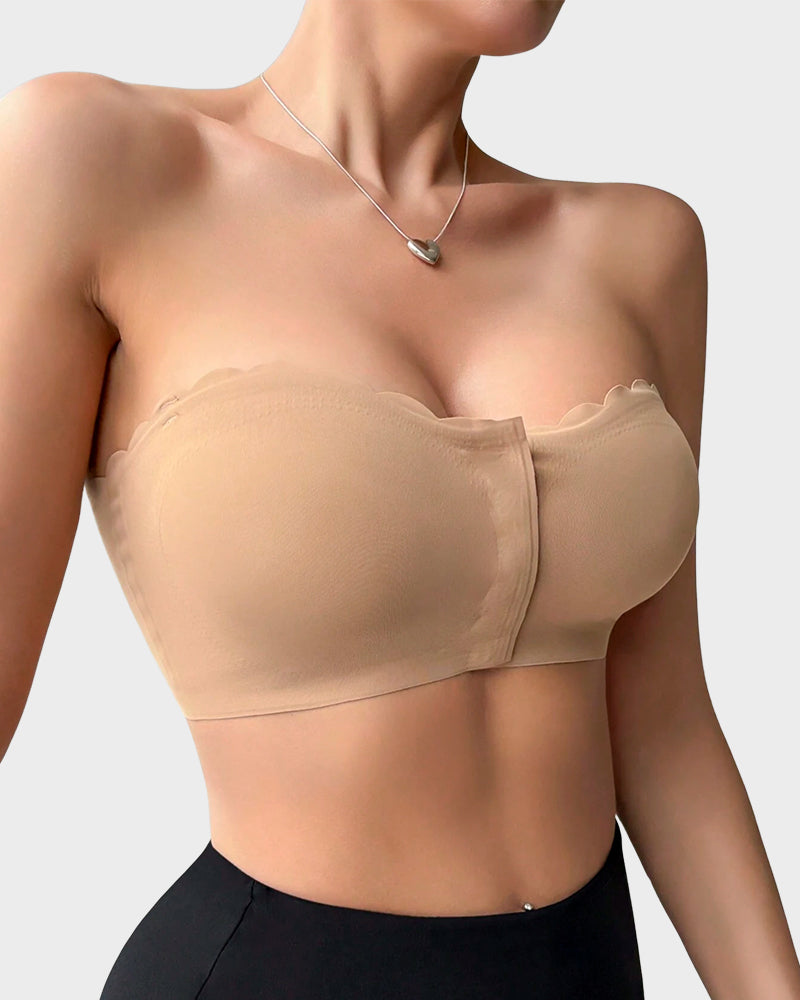 Comfortable Breathable Scallop Trim Hook & Eye Front Bralette