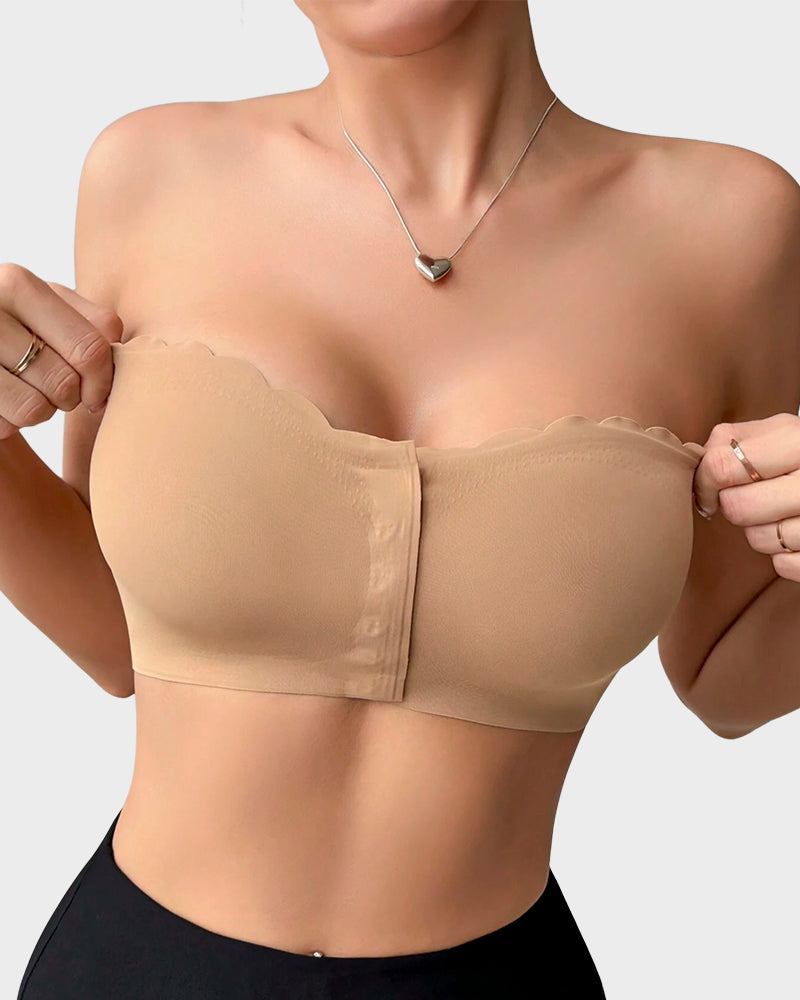 Comfortable Breathable Scallop Trim Hook & Eye Front Bralette