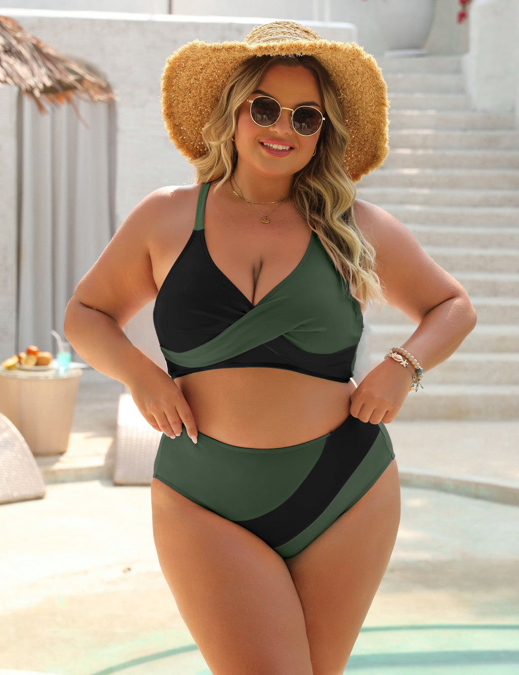 Color-Block Crisscross Laced Back Bikini Set