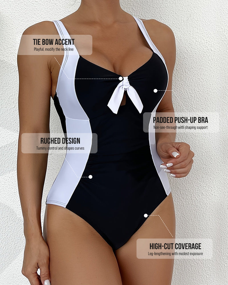 Color Block Knot One-Piece Swimsuit