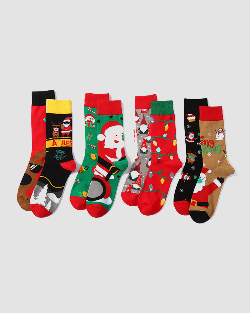 Festive Mismatched Christmas Crew Socks - 4 Pairs