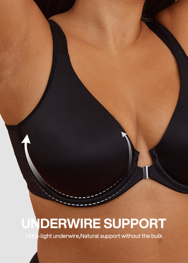 Front Closure Underwire Unlined Back Support Plunge Bra