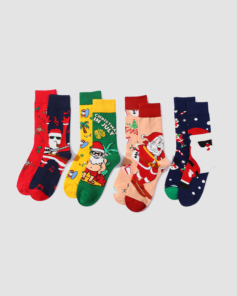 Festive Mismatched Christmas Crew Socks - 4 Pairs