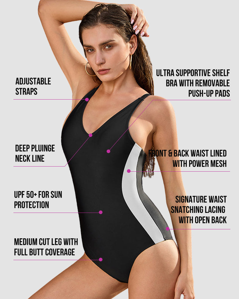 Hourglass™ Plunge Corset Back Sculpting Swimsuit