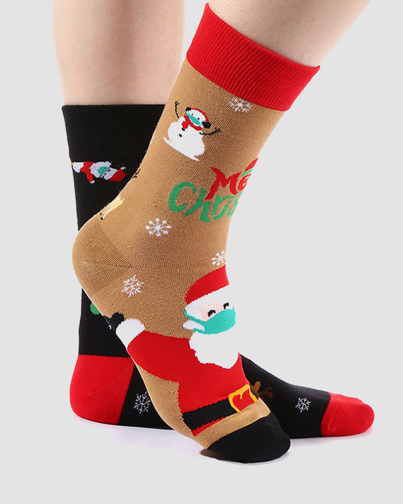 Festive Mismatched Christmas Crew Socks - 4 Pairs