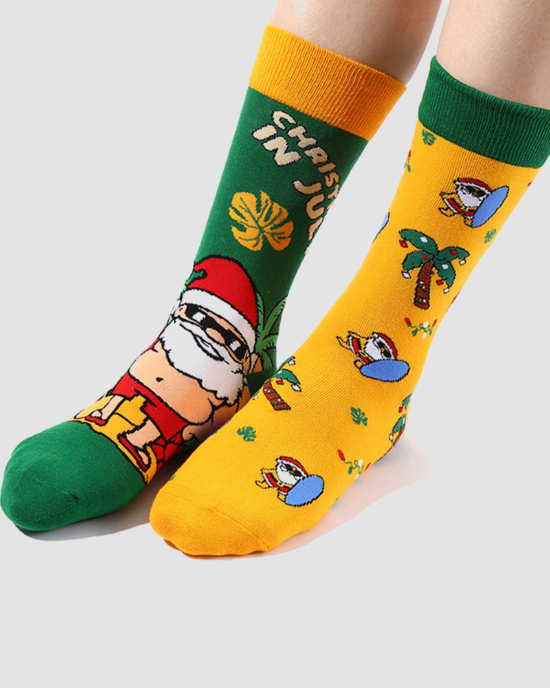 Festive Mismatched Christmas Crew Socks - 4 Pairs