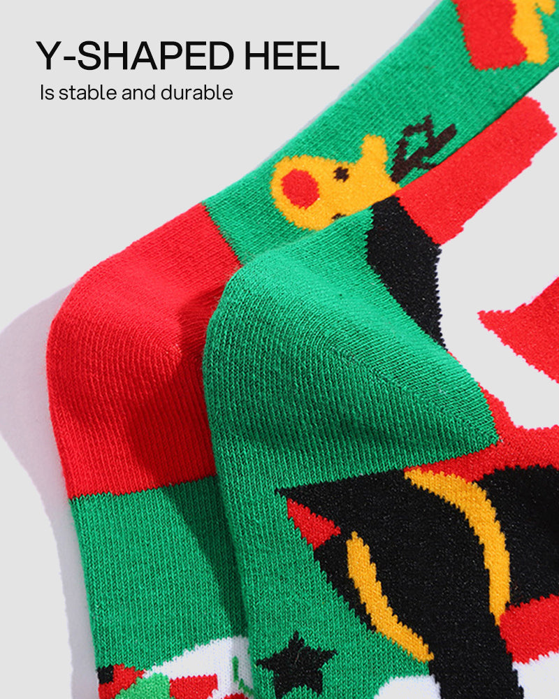 Festive Mismatched Christmas Crew Socks - 4 Pairs