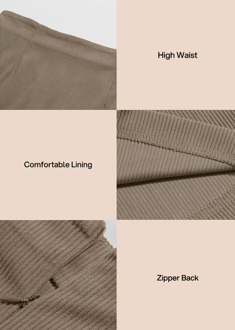 High Waist Corduroy Mini Skirt with Built-in Safety Shorts