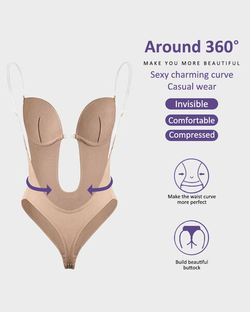 Backless Strapless U Plunge Thong Bodysuit