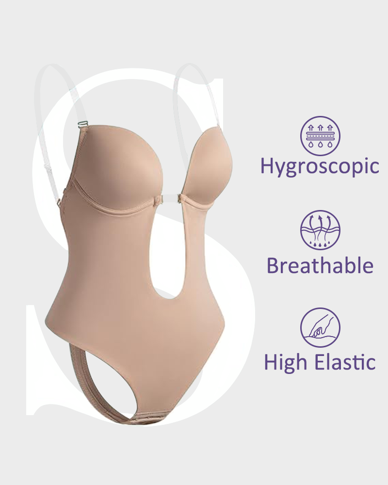 Backless Strapless U Plunge Thong Bodysuit