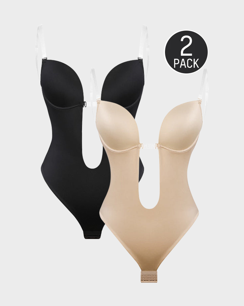 Backless Strapless U Plunge Thong Bodysuit
