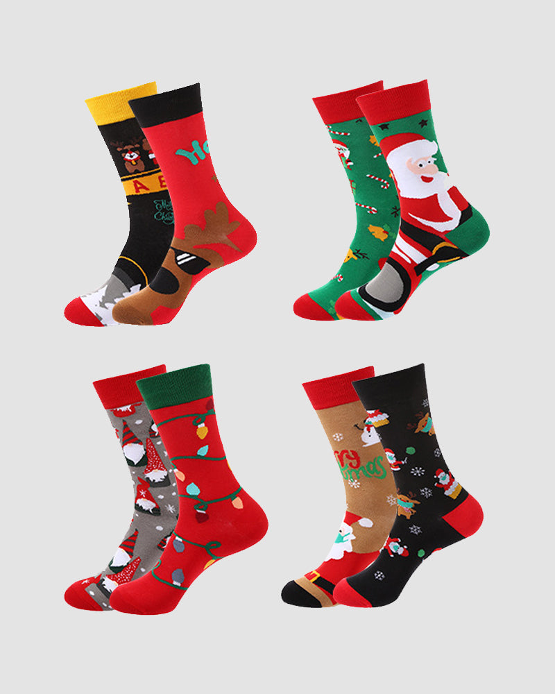 Festive Mismatched Christmas Crew Socks - 4 Pairs