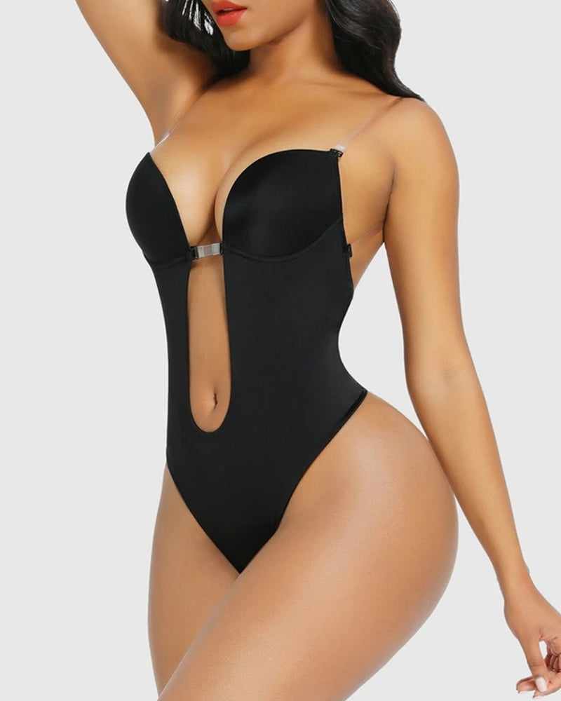 Backless Strapless U Plunge Thong Bodysuit