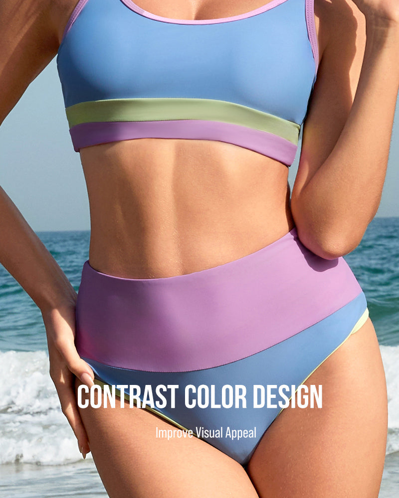 Color-Block High Waist Bikini Set