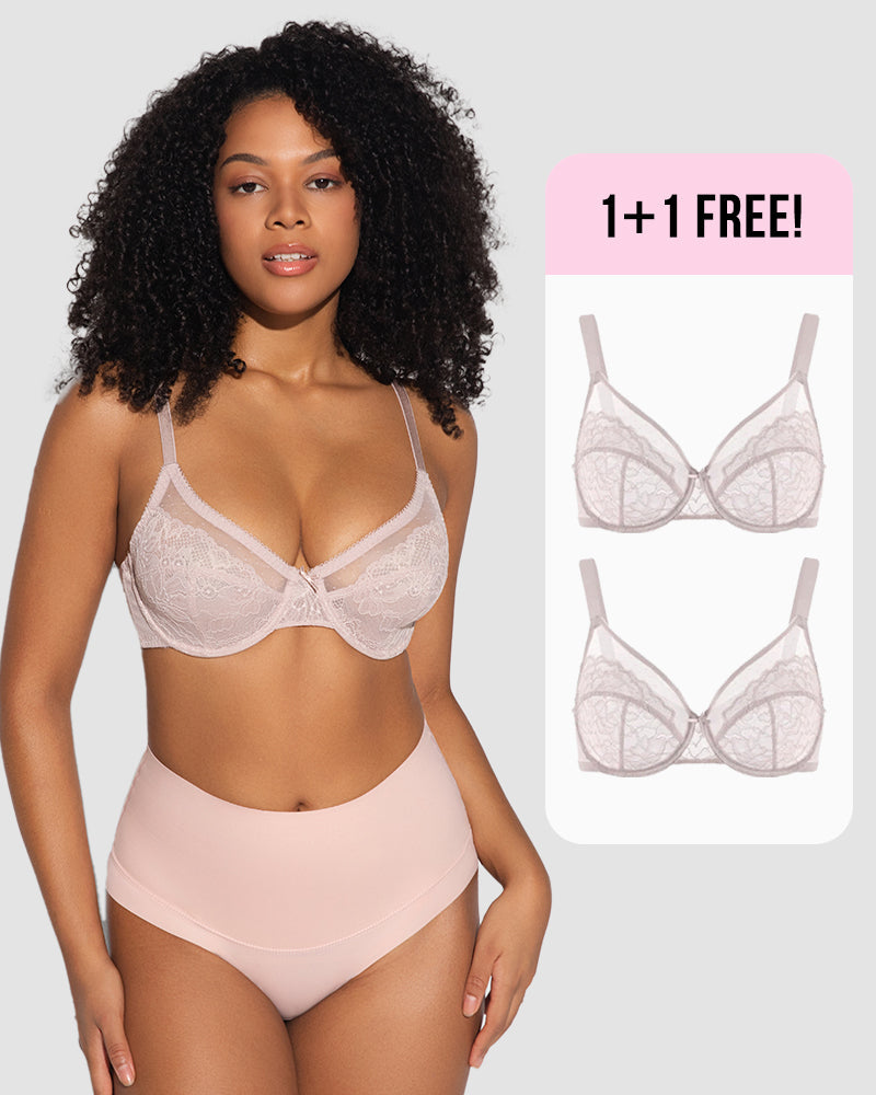 BOGO🔥Unlined Mesh Full Coverage Lace Minimizer Bra