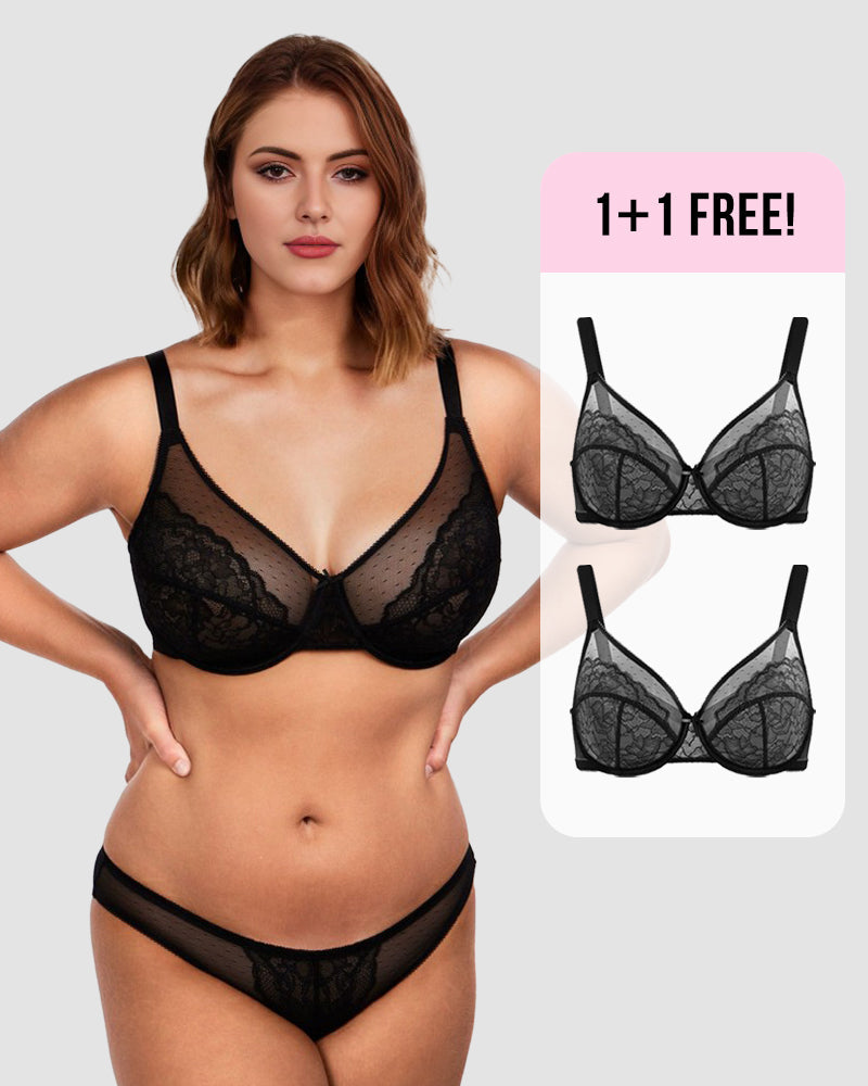 BOGO🔥Unlined Mesh Full Coverage Lace Minimizer Bra