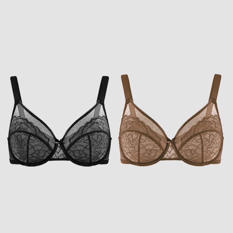 BOGO🔥Unlined Mesh Full Coverage Lace Minimizer Bra
