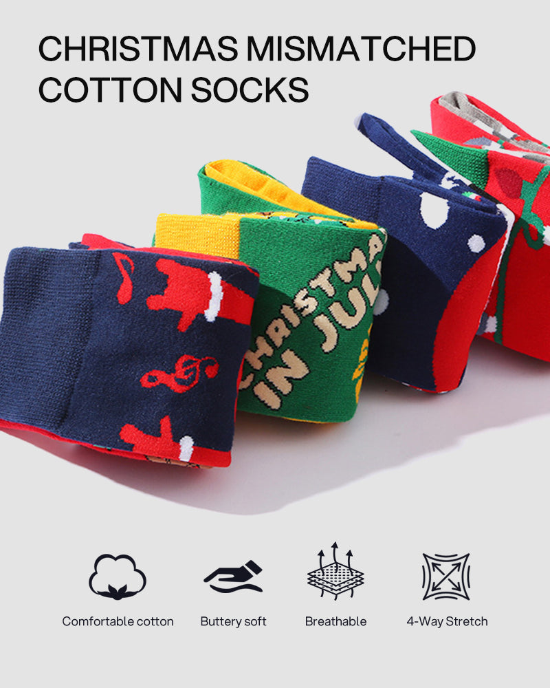 Festive Mismatched Christmas Crew Socks - 4 Pairs
