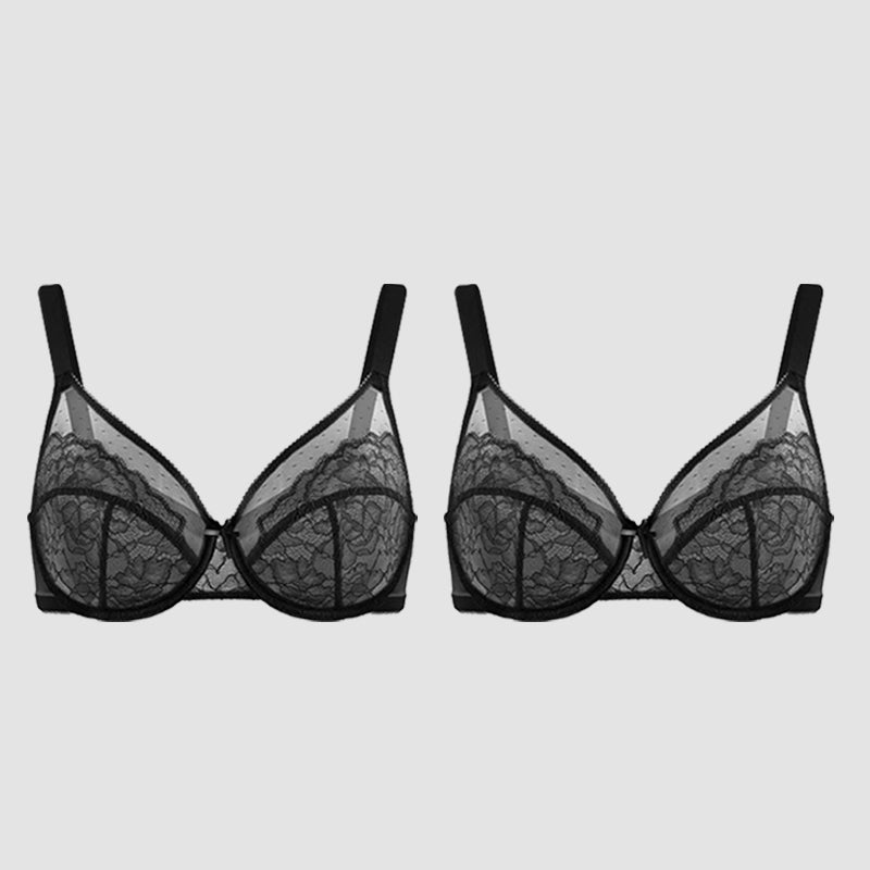 BOGO🔥Unlined Mesh Full Coverage Lace Minimizer Bra