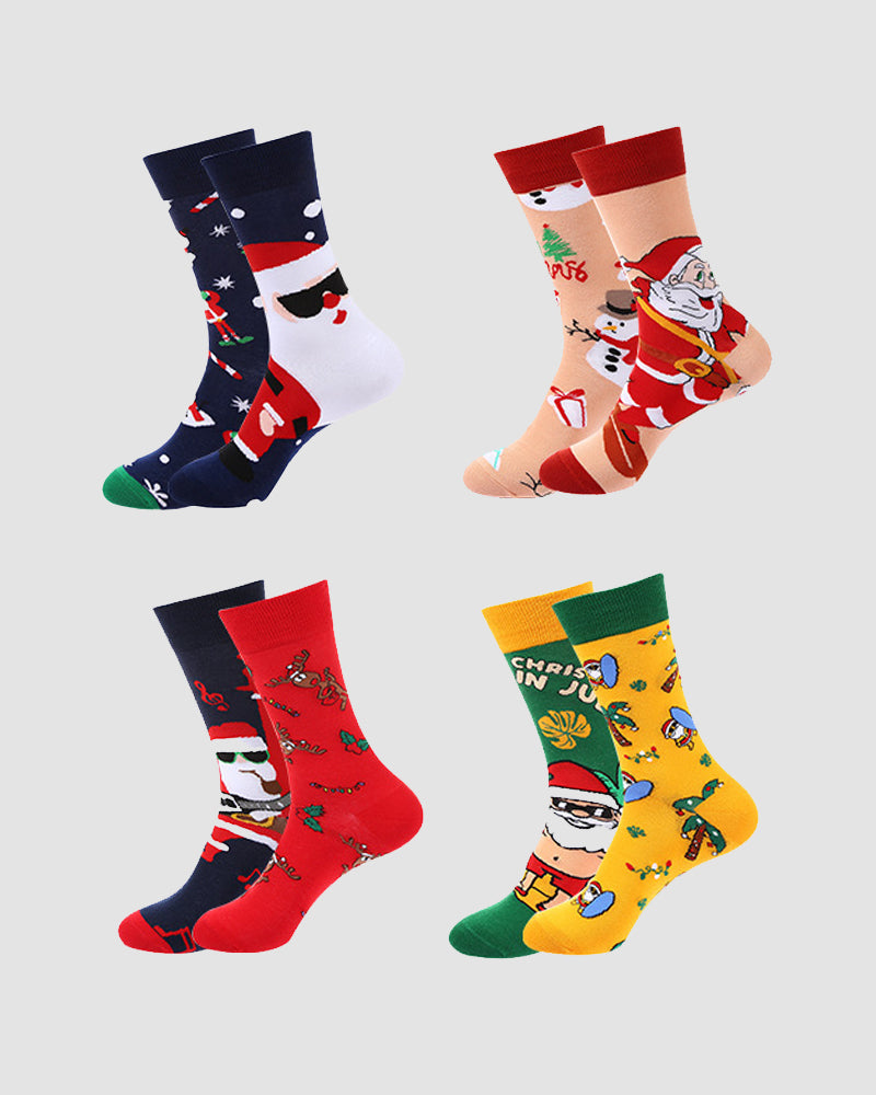 Festive Mismatched Christmas Crew Socks - 4 Pairs