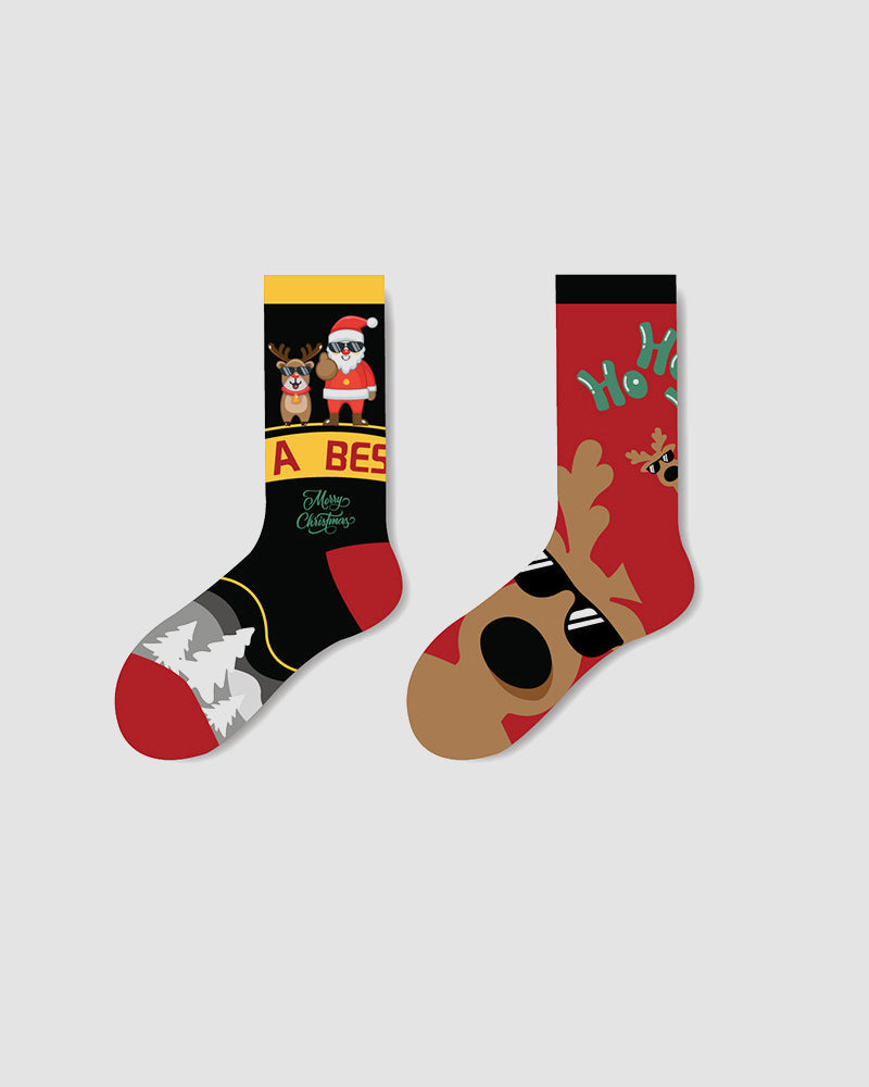 Festive Mismatched Christmas Crew Socks - 4 Pairs
