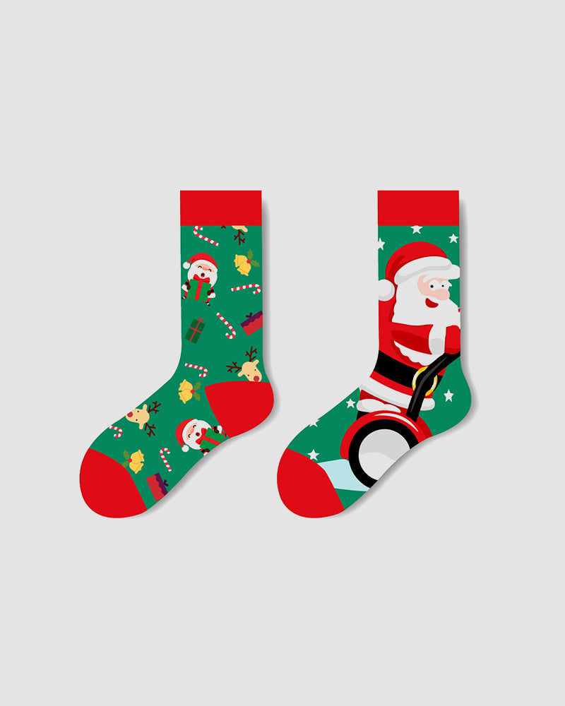 Festive Mismatched Christmas Crew Socks - 4 Pairs