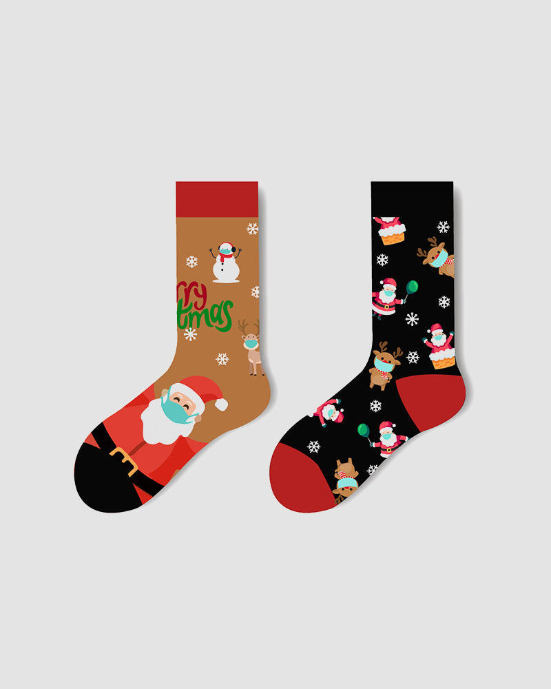 Festive Mismatched Christmas Crew Socks - 4 Pairs