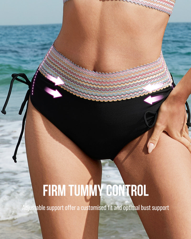 High Waisted Tummy Control Color Block Bikini Sets