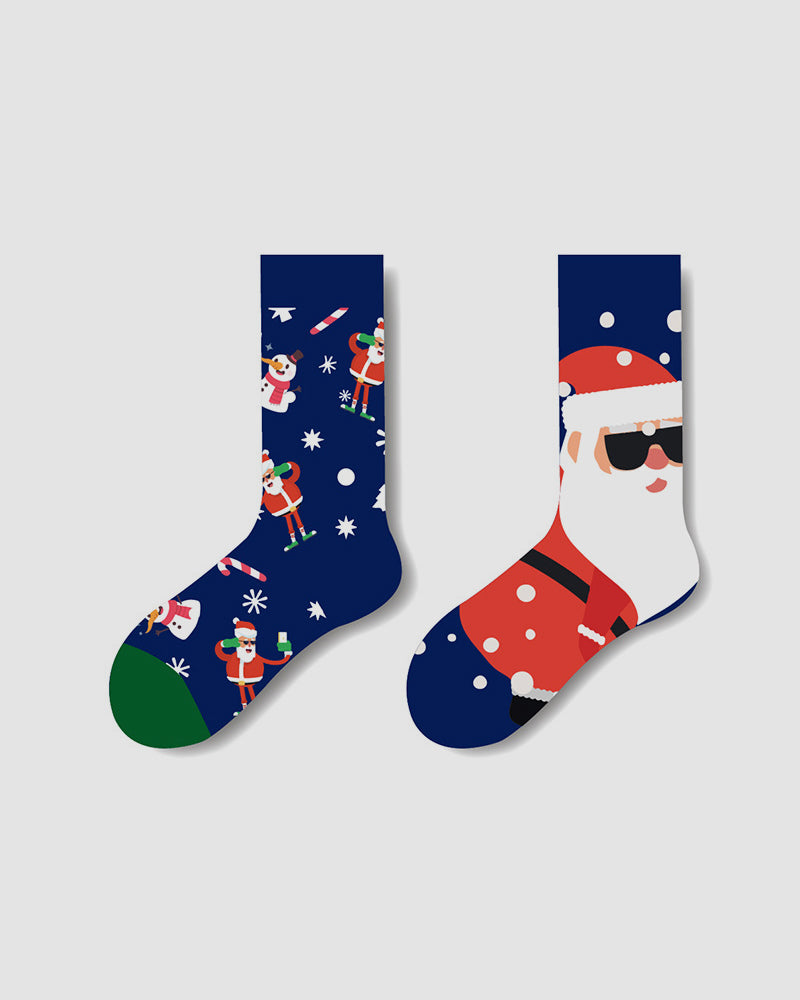 Festive Mismatched Christmas Crew Socks - 4 Pairs