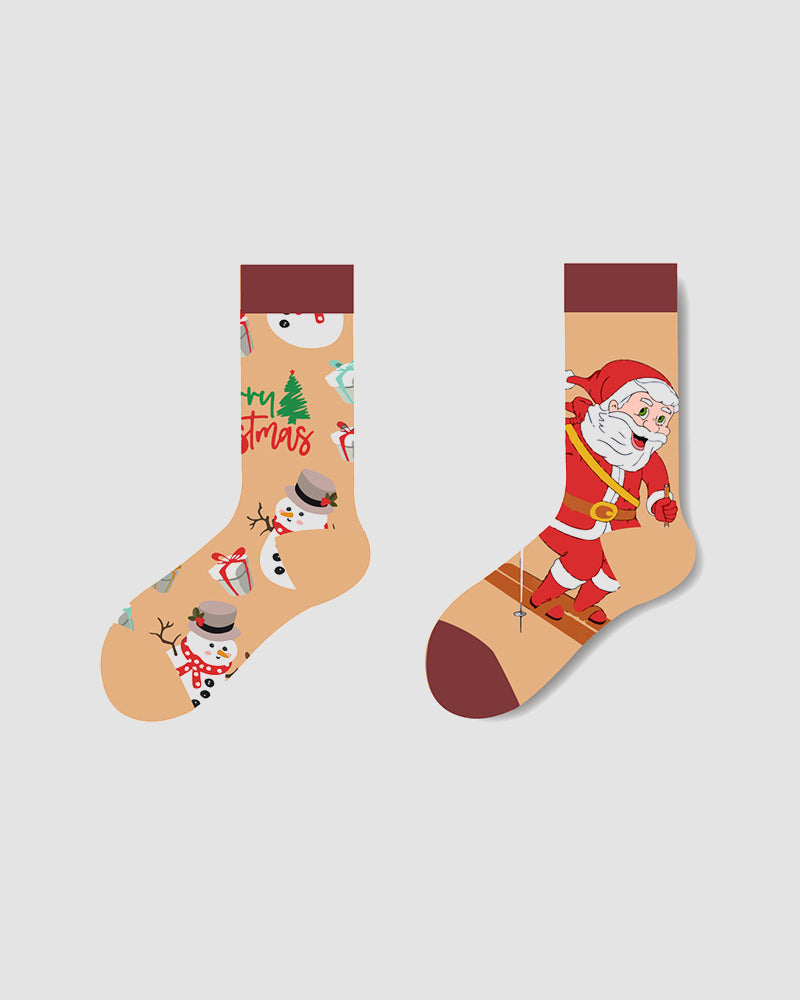 Festive Mismatched Christmas Crew Socks - 4 Pairs