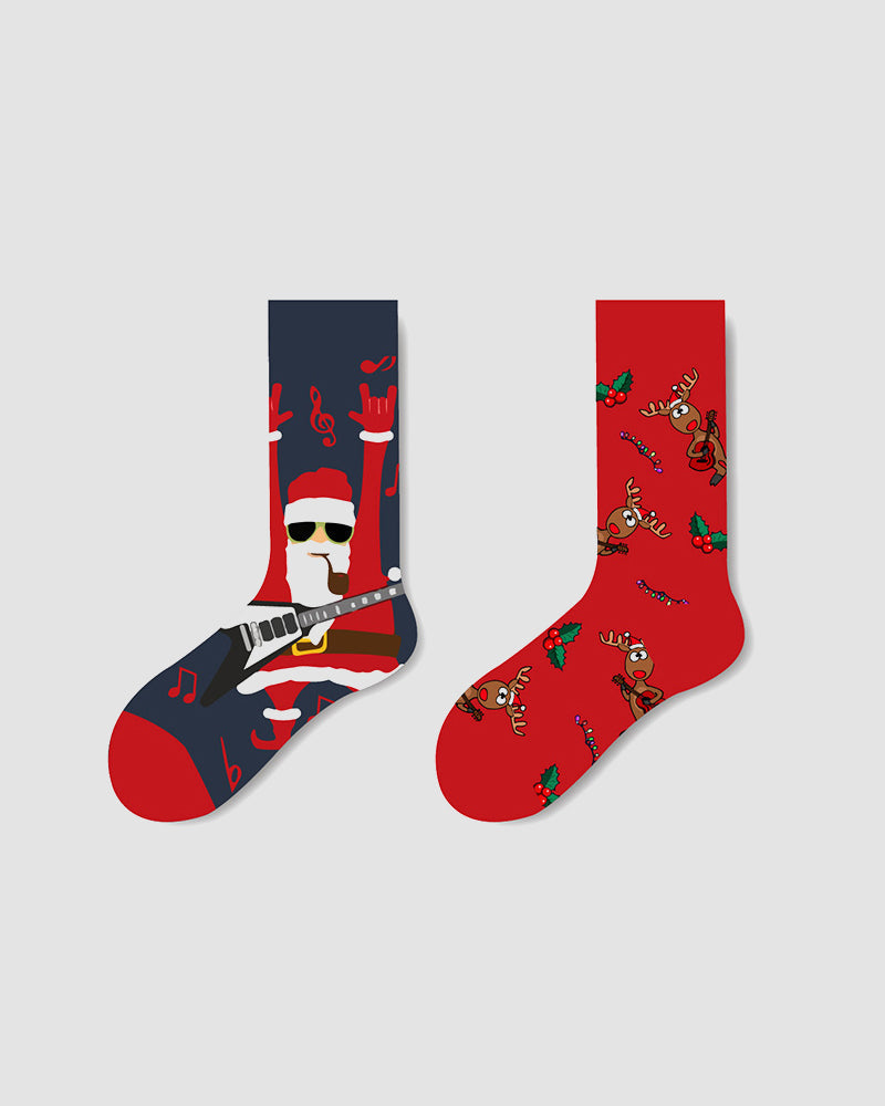 Festive Mismatched Christmas Crew Socks - 4 Pairs