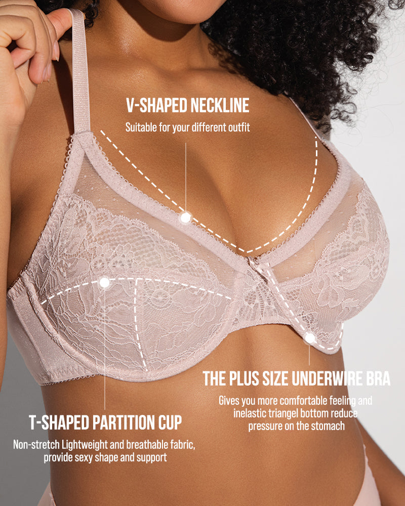 BOGO🔥Unlined Mesh Full Coverage Lace Minimizer Bra
