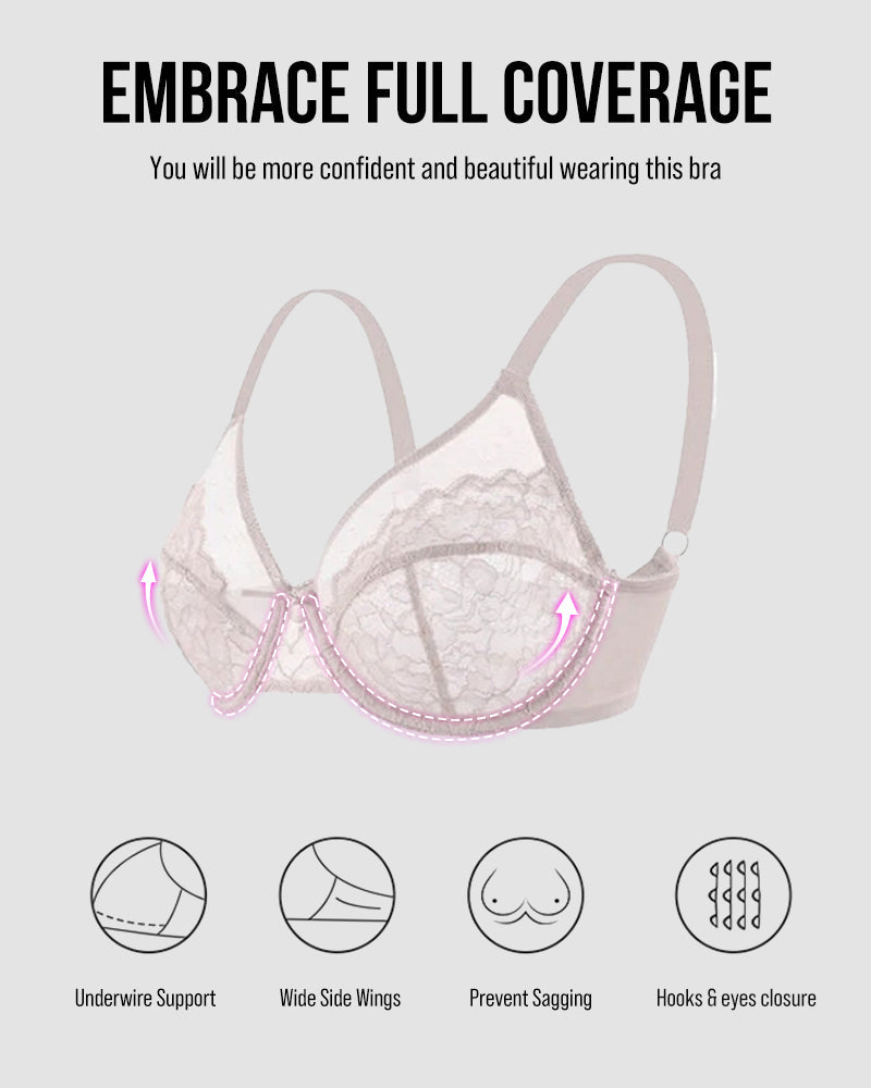 BOGO🔥Unlined Mesh Full Coverage Lace Minimizer Bra