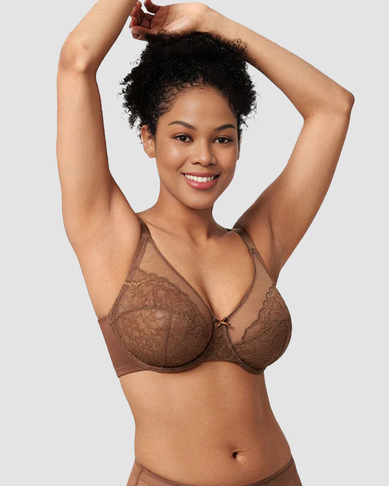 BOGO🔥Unlined Mesh Full Coverage Lace Minimizer Bra
