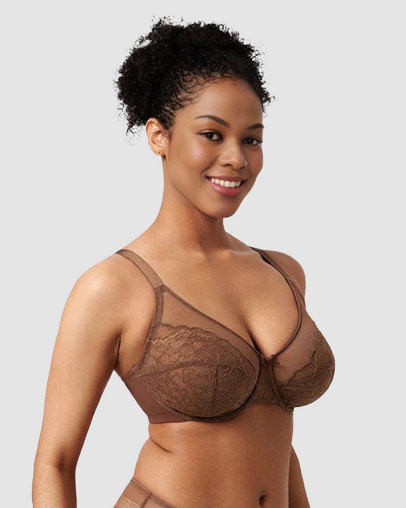BOGO🔥Unlined Mesh Full Coverage Lace Minimizer Bra