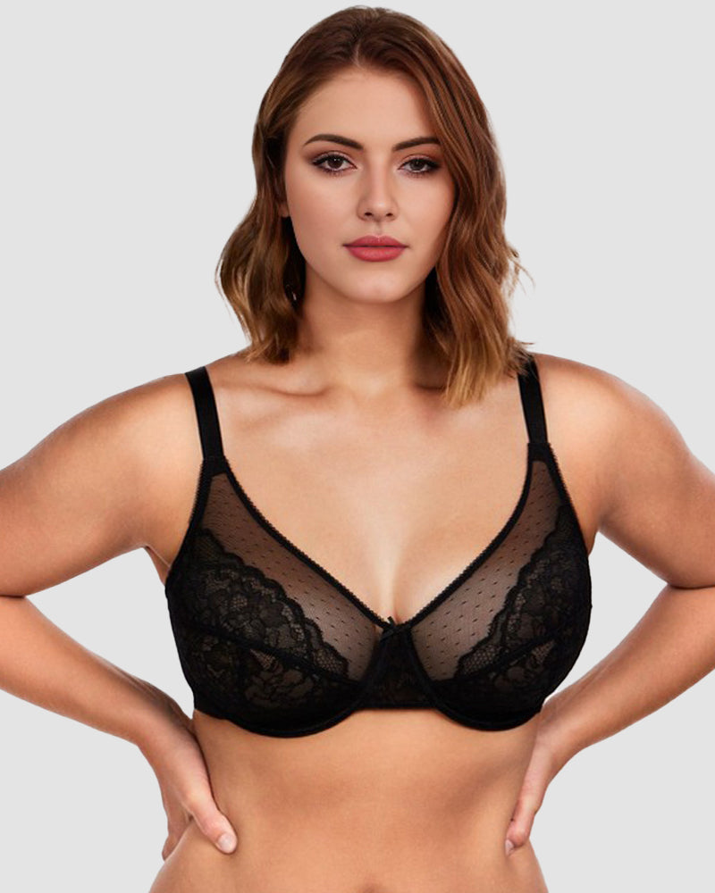 BOGO🔥Unlined Mesh Full Coverage Lace Minimizer Bra