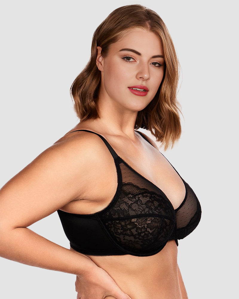 BOGO🔥Unlined Mesh Full Coverage Lace Minimizer Bra