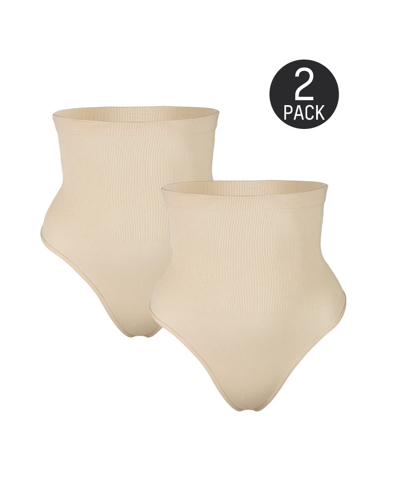 High Waist Tummy Control Shaping Thong Panty (2 Pack)