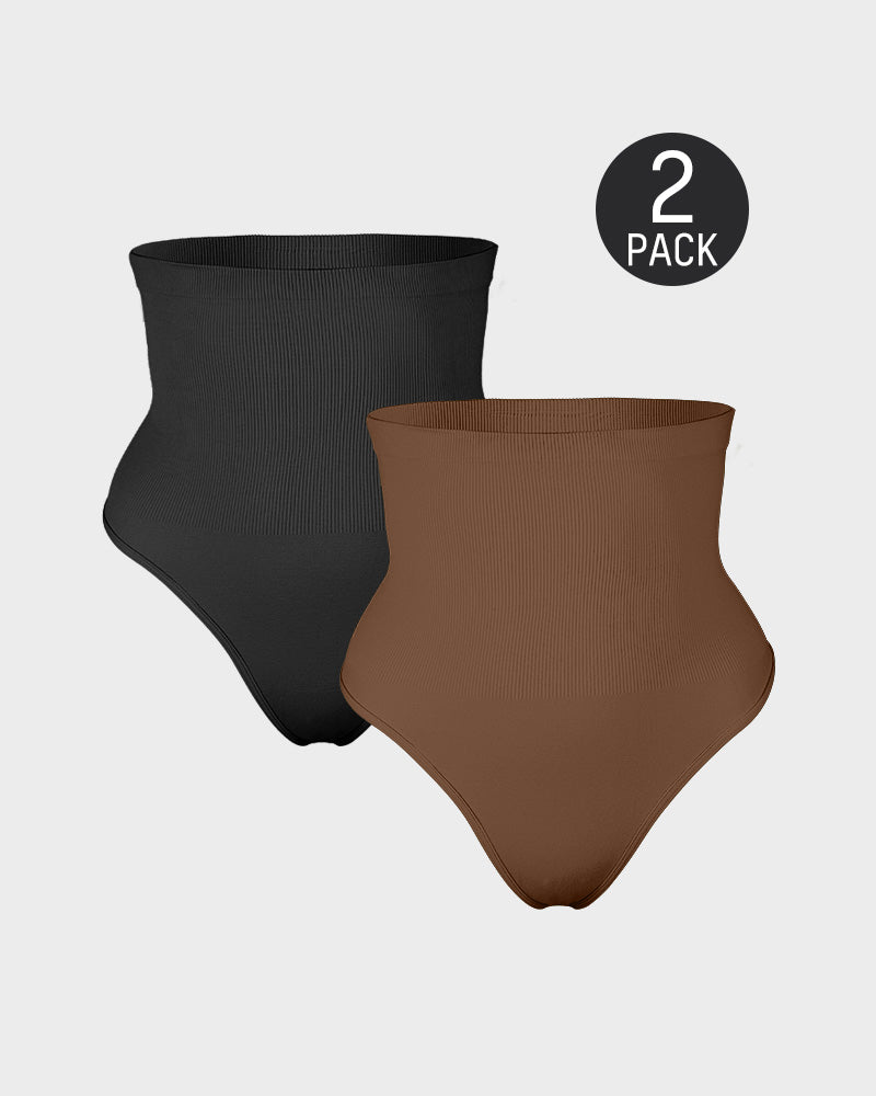 High Waist Tummy Control Shaping Thong Panty (2 Pack)